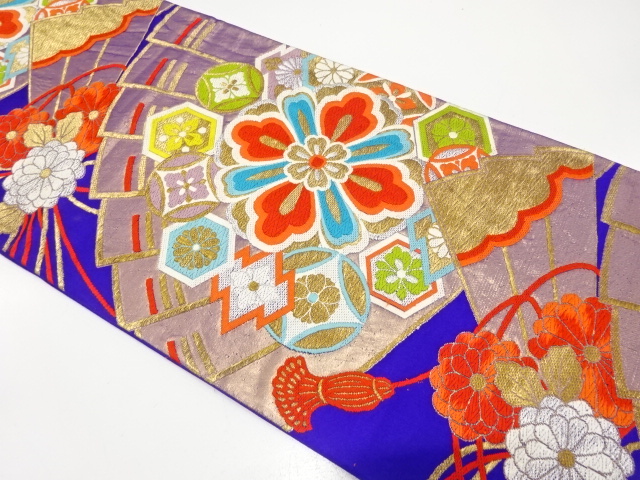 アンティーク　桧扇に華紋・古典柄織り出し袋帯（材料）